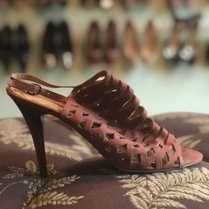 Nine West Smiley Days wood heel laser sandals